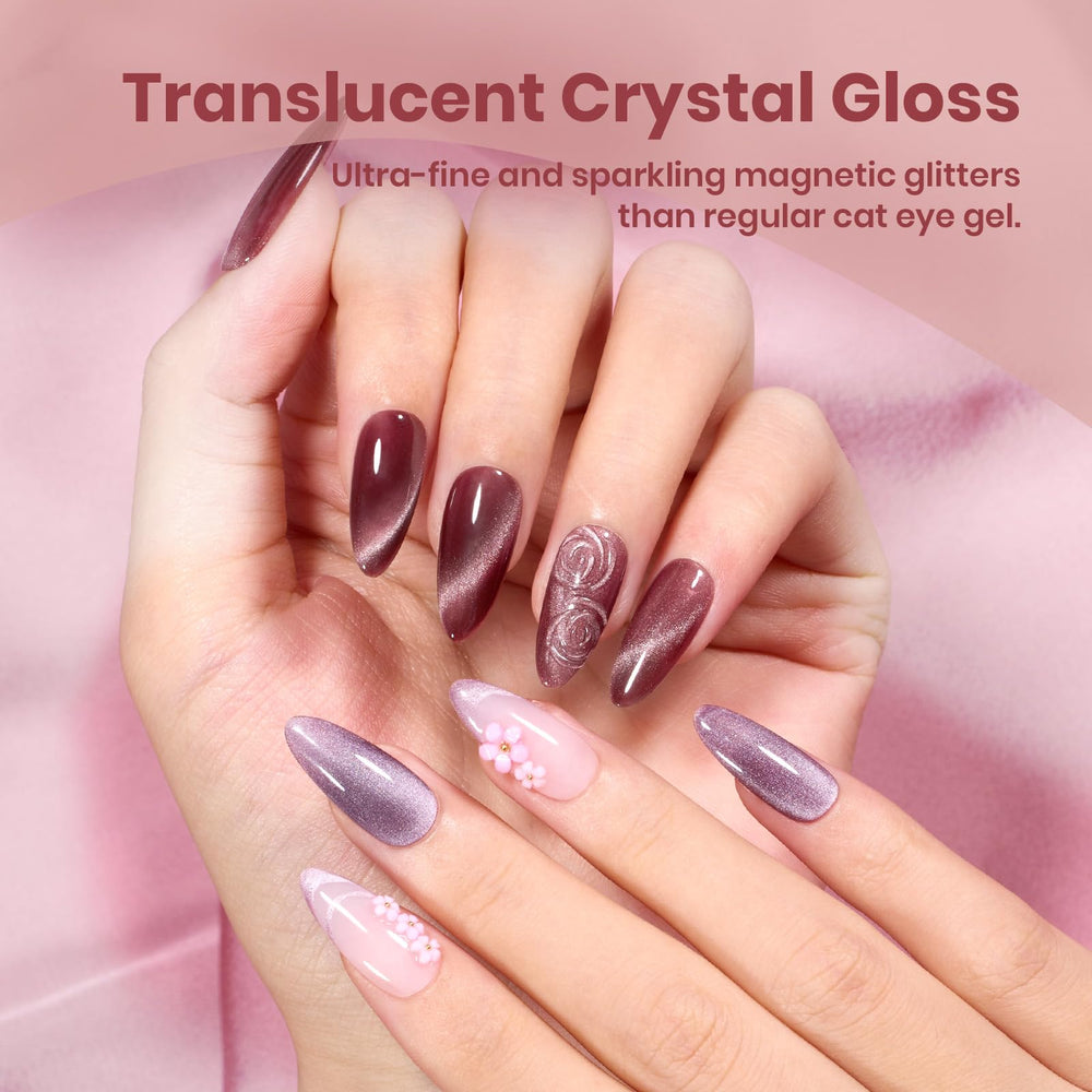 Beetles Cat Eye Gel Polish pink glitter bottle captures sunlit sparkle