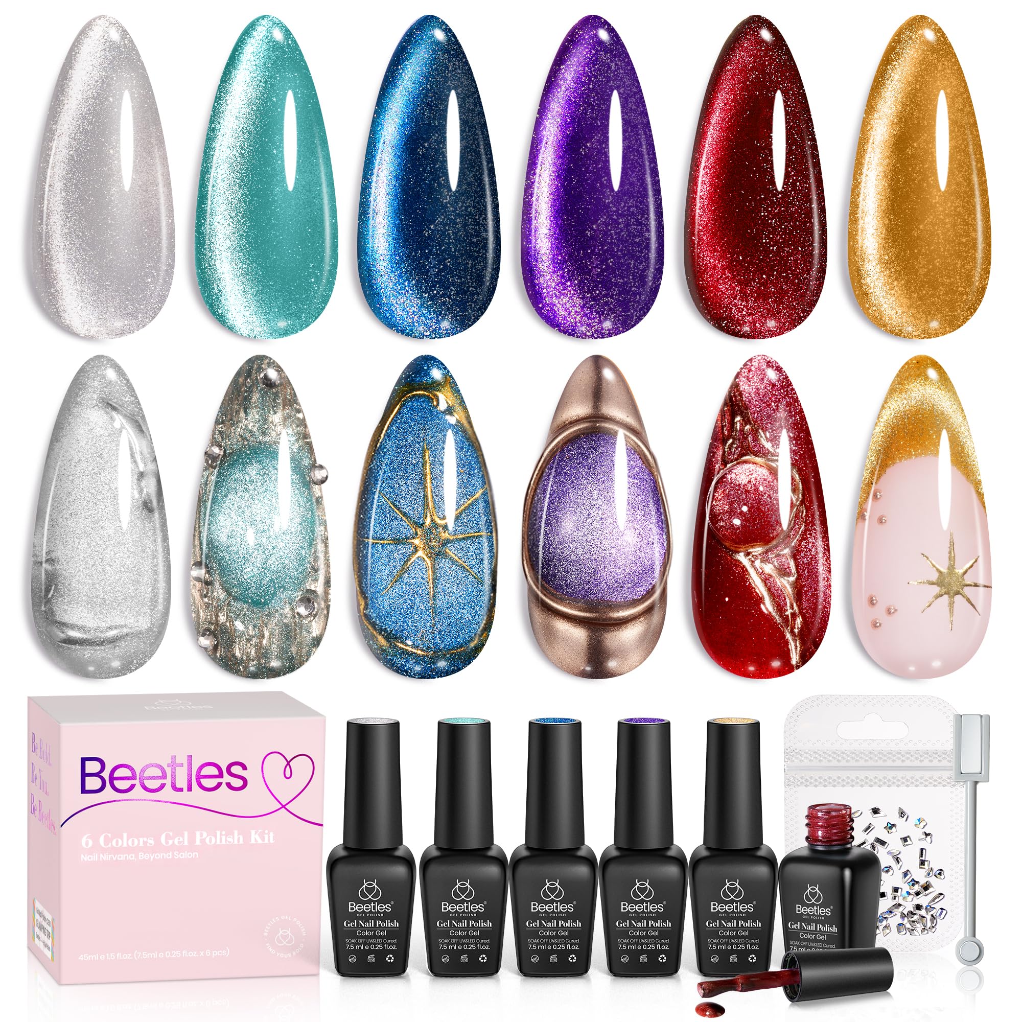 Beetles Cat Eye Gel Polish Set offers six colors for creative nail art