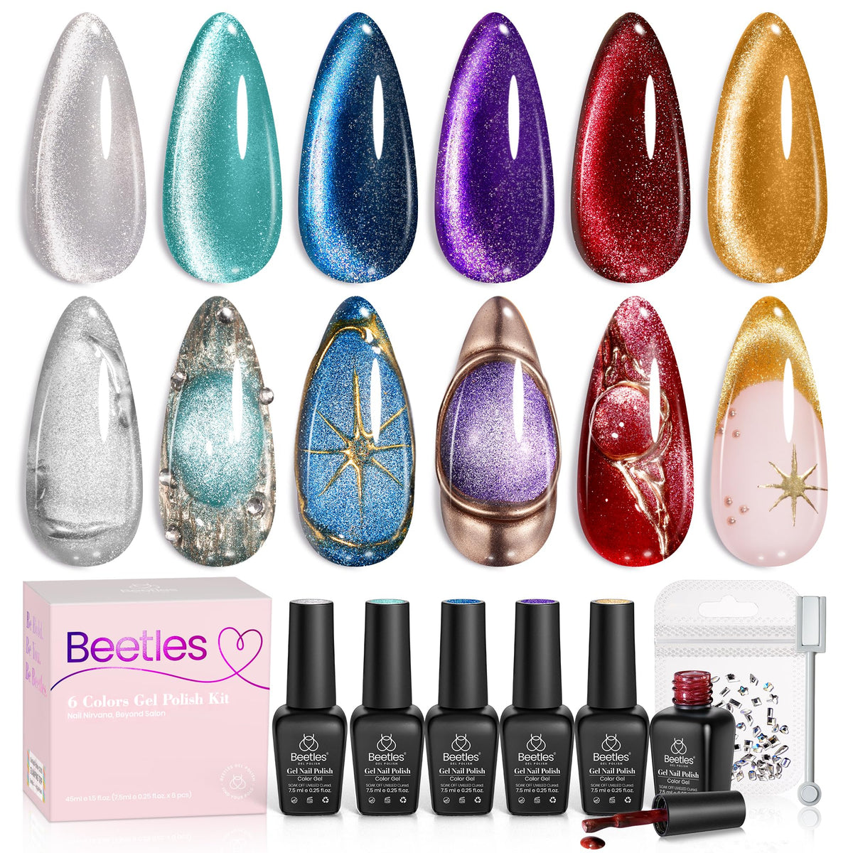 Beetles Cat Eye Gel Polish Set offers six colors for creative nail art