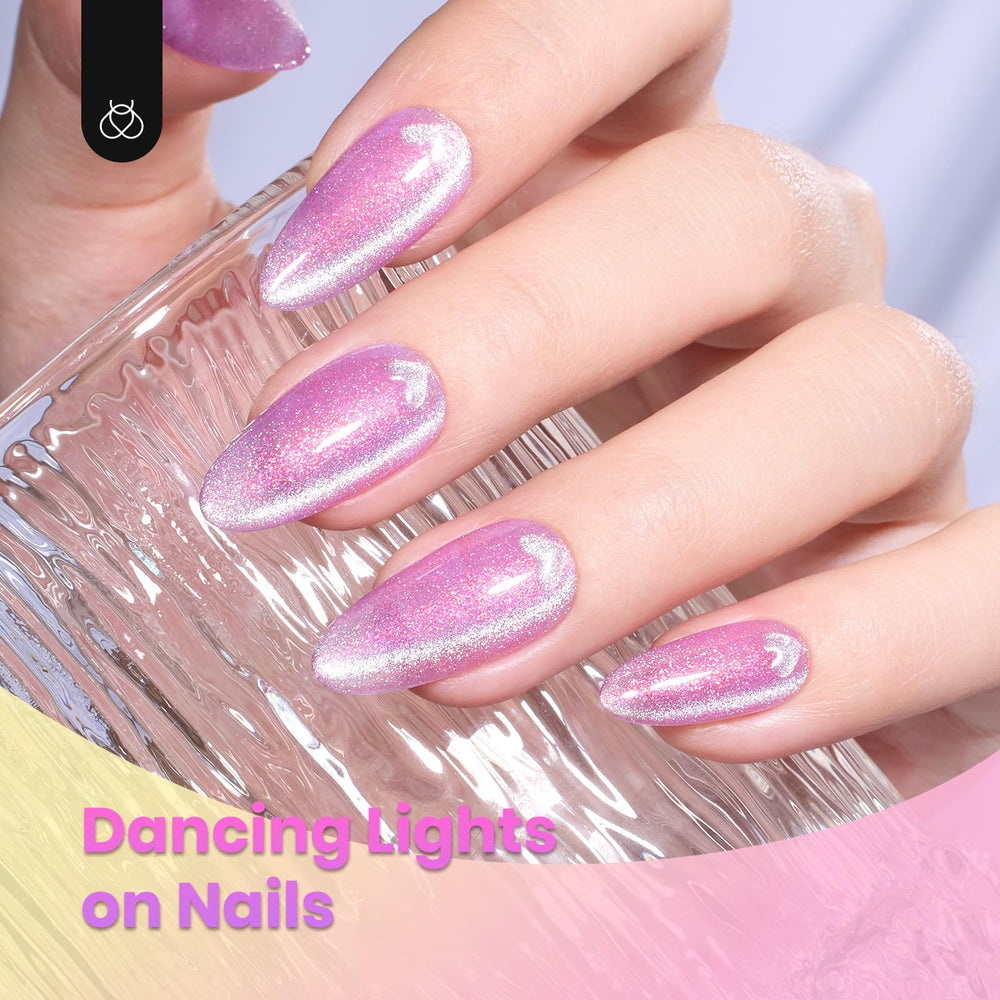 Beetles Cat Eye Gel Polish F727 reveals green-to-silver cat eye shimmer.