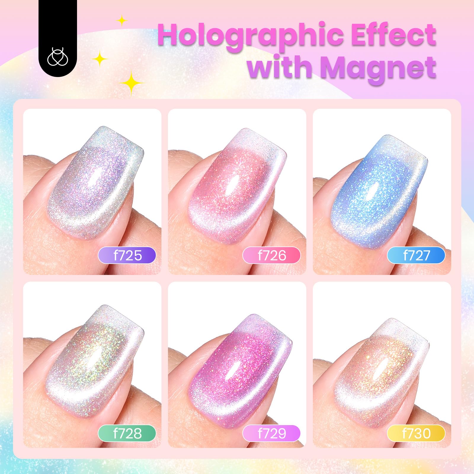 Beetles Cat Eye Gel Polish F729 offers blue-green shifting glow on nails.