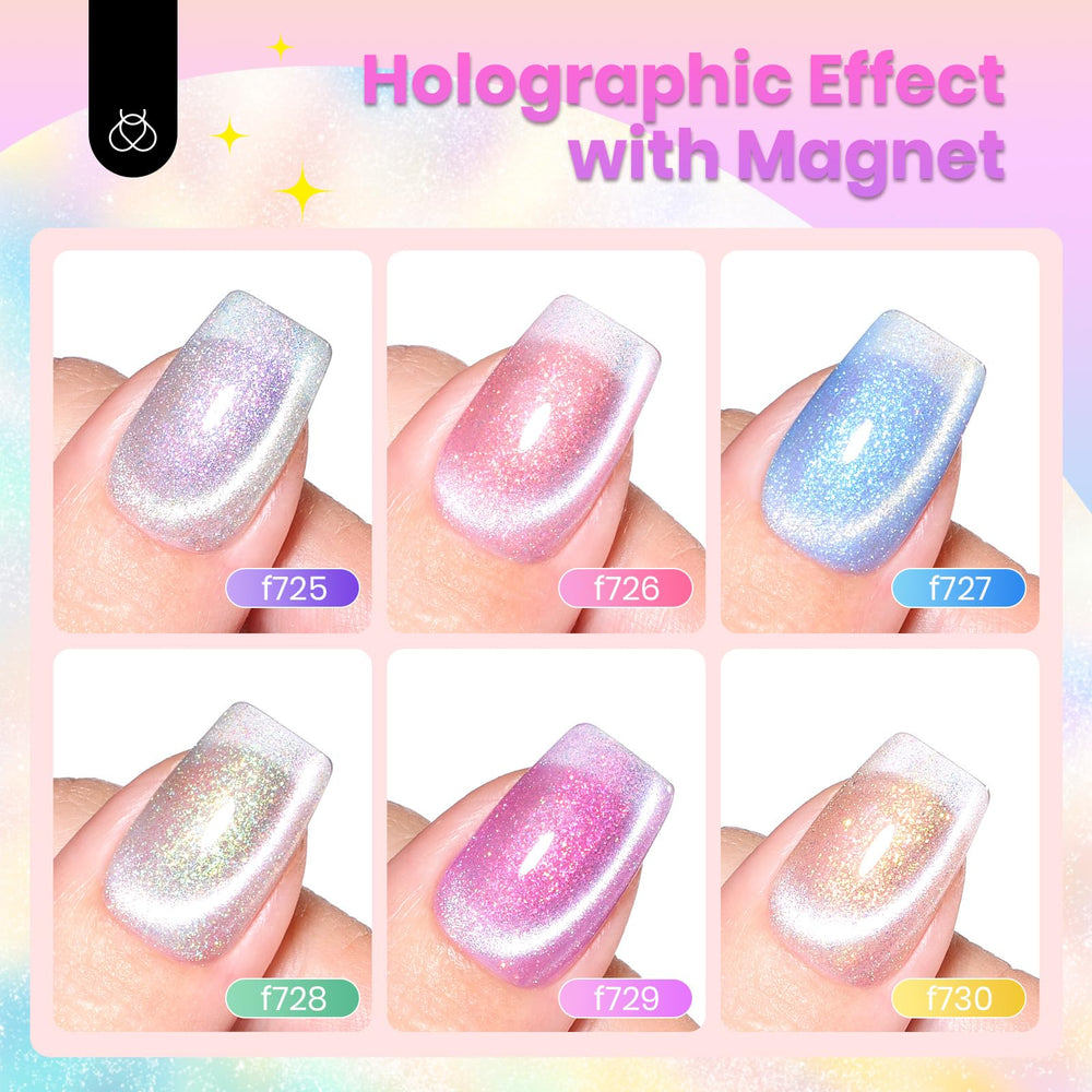 Beetles Cat Eye Gel Polish F729 offers blue-green shifting glow on nails.