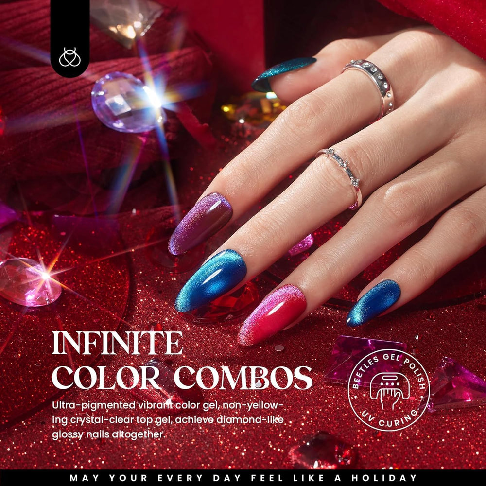 Beetles Cat Eye color swatches show vibrant hues and changing reflections.