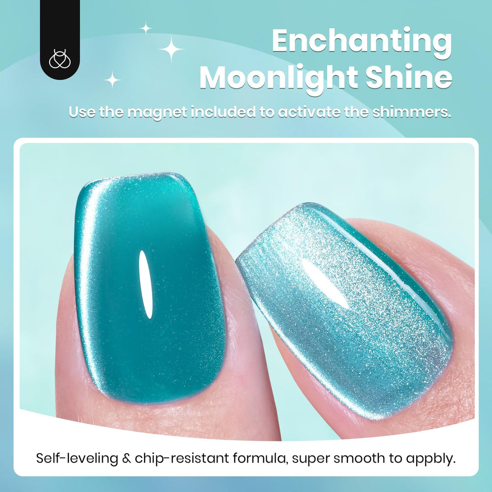 Beetles Cat Eye nail design closeup highlights subtle shifting shimmer