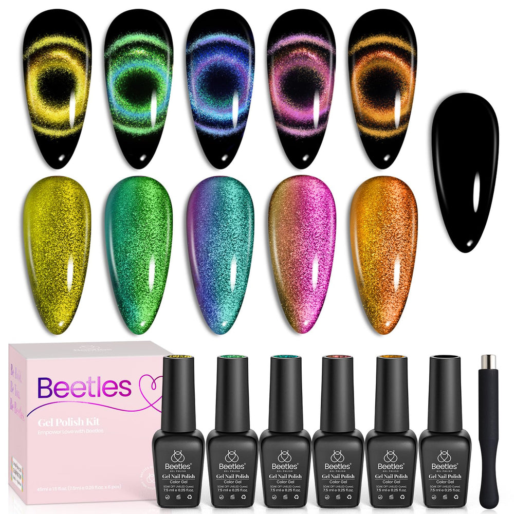 Beetles Cat Eye Nail Polish in Black Glitter for dramatic shimmering nails.