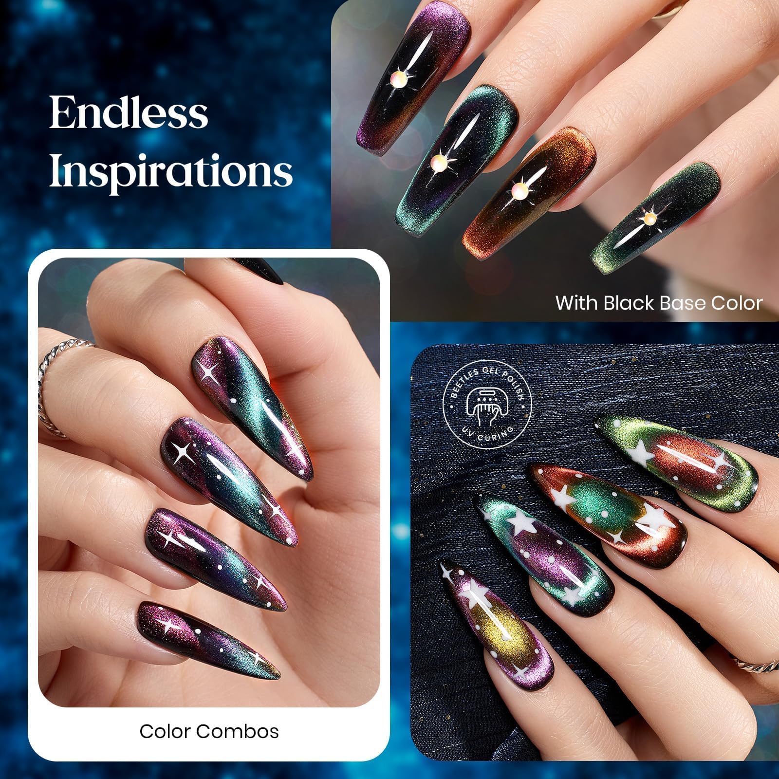 Beetles Cat Eye Nail Polish Blue Chameleon with vibrant shifting hues.