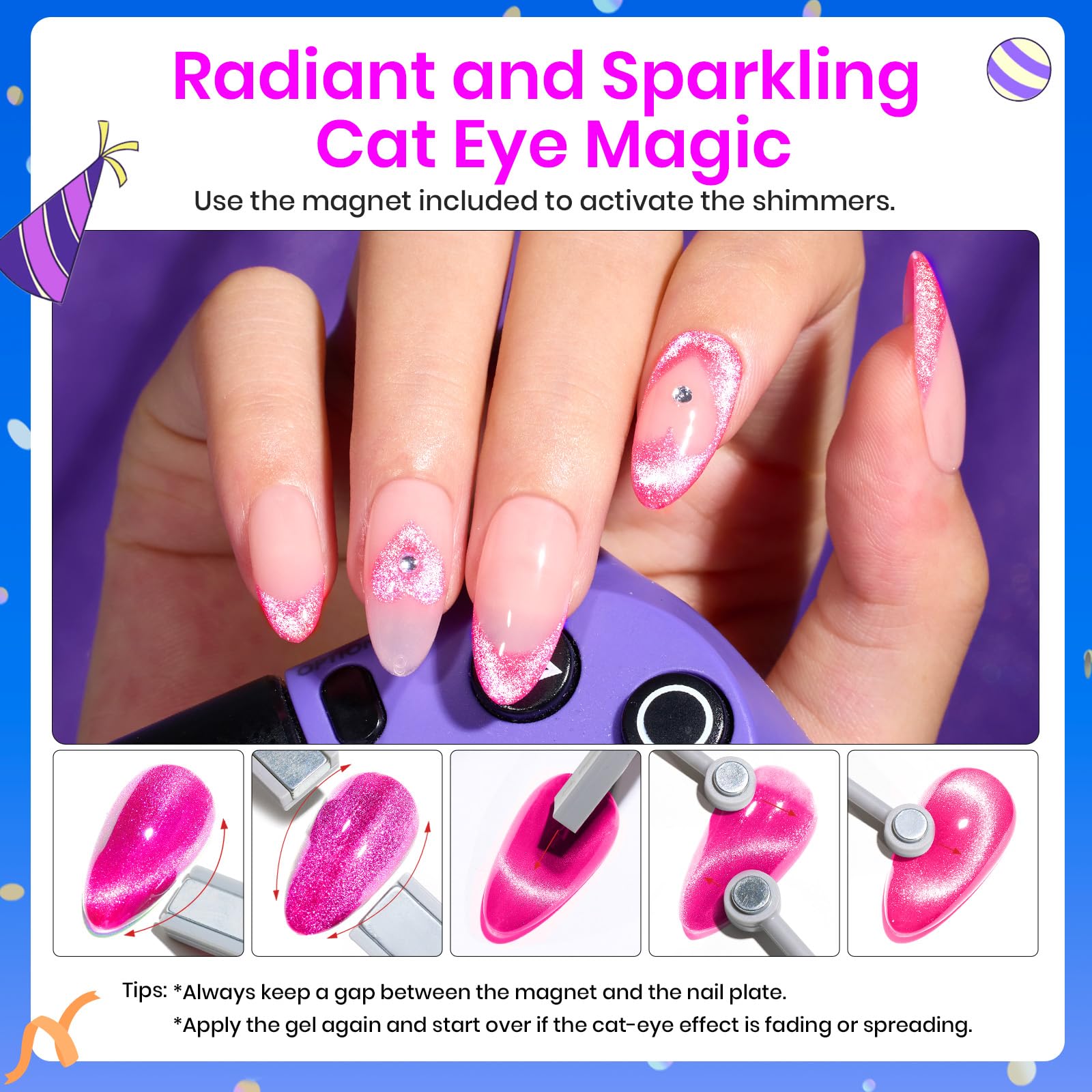 Beetles Cat Eye neon red polish with magnetic effect for bold shimmer