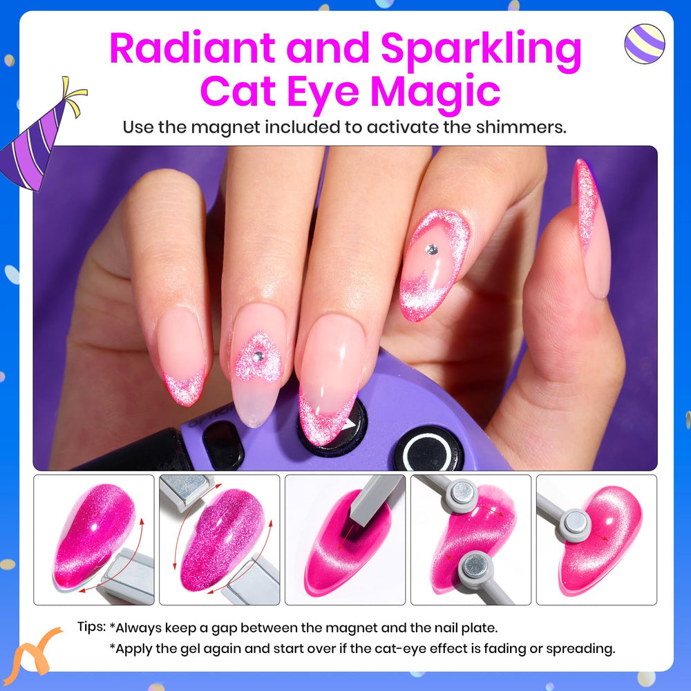Beetles Cat Eye neon red polish with magnetic effect for bold shimmer