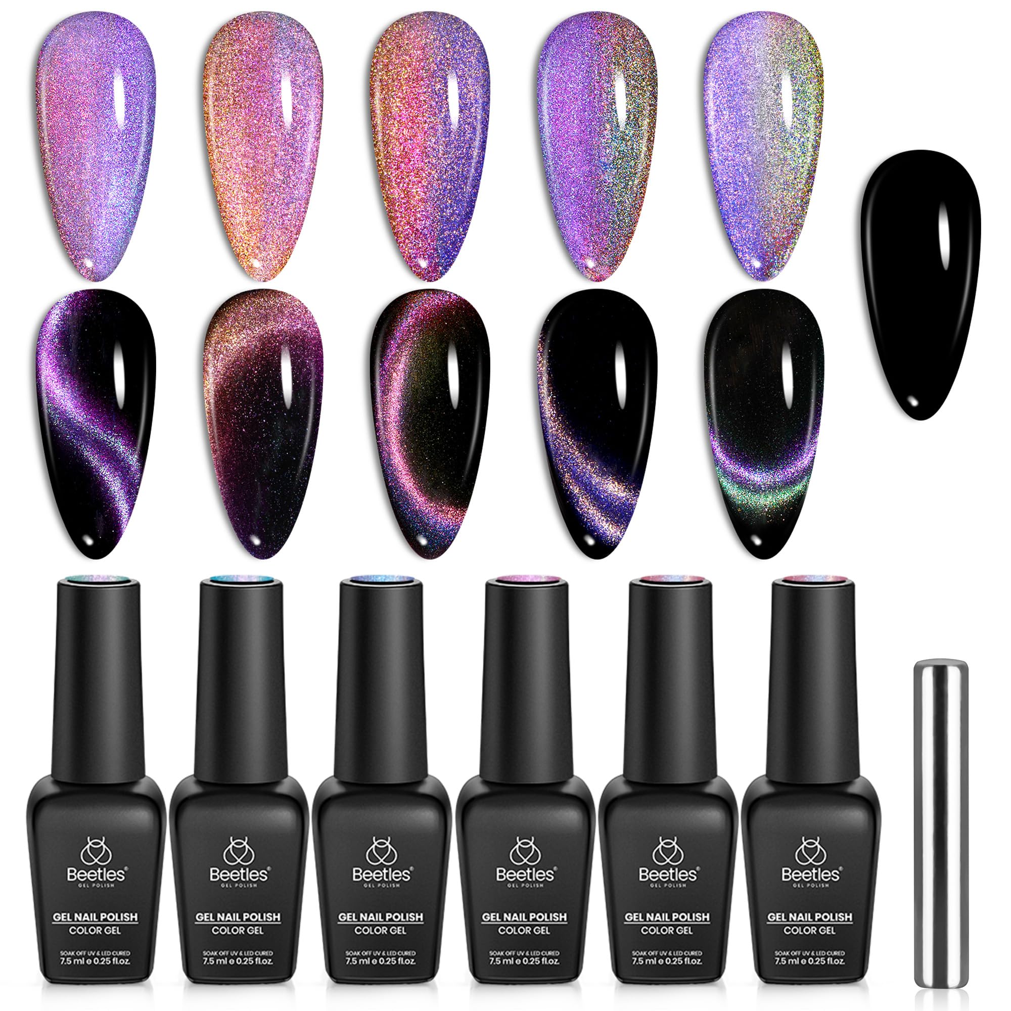 Beetles Cat Eye polish set packaging with magnet for at-home nails.