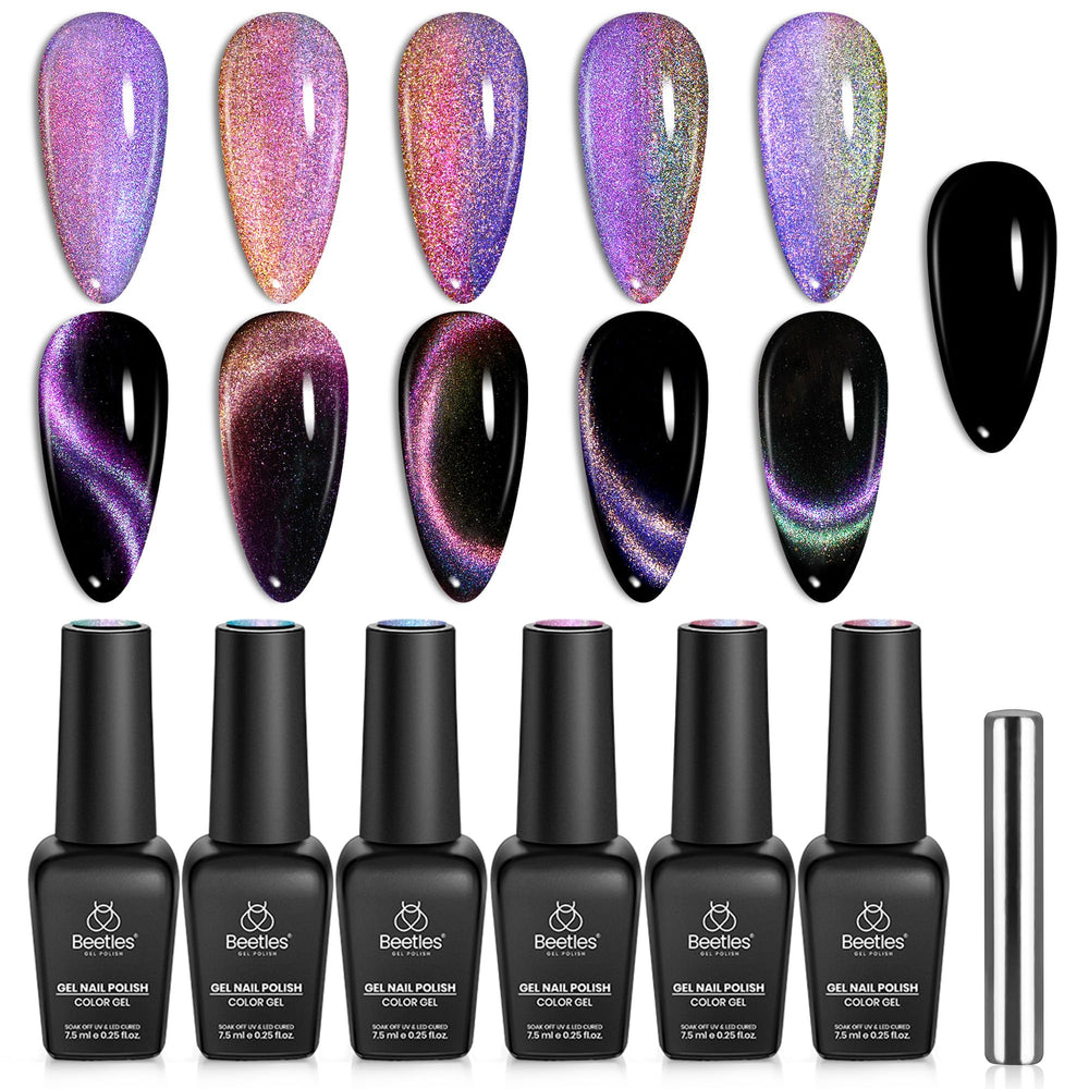 Beetles Cat Eye polish set packaging with magnet for at-home nails.