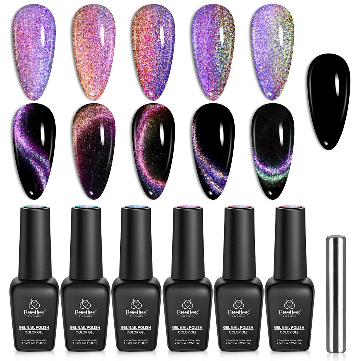 Beetles Cat Eye polish set packaging with magnet for at-home nails.