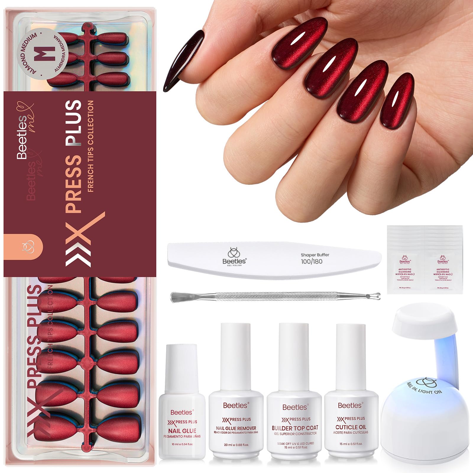 Beetles Enchanted Aurora cat eye kit contents for at-home manicure