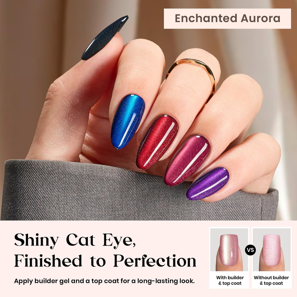 Beetles Enchanted Aurora magnetic glow nails show shifting shimmer
