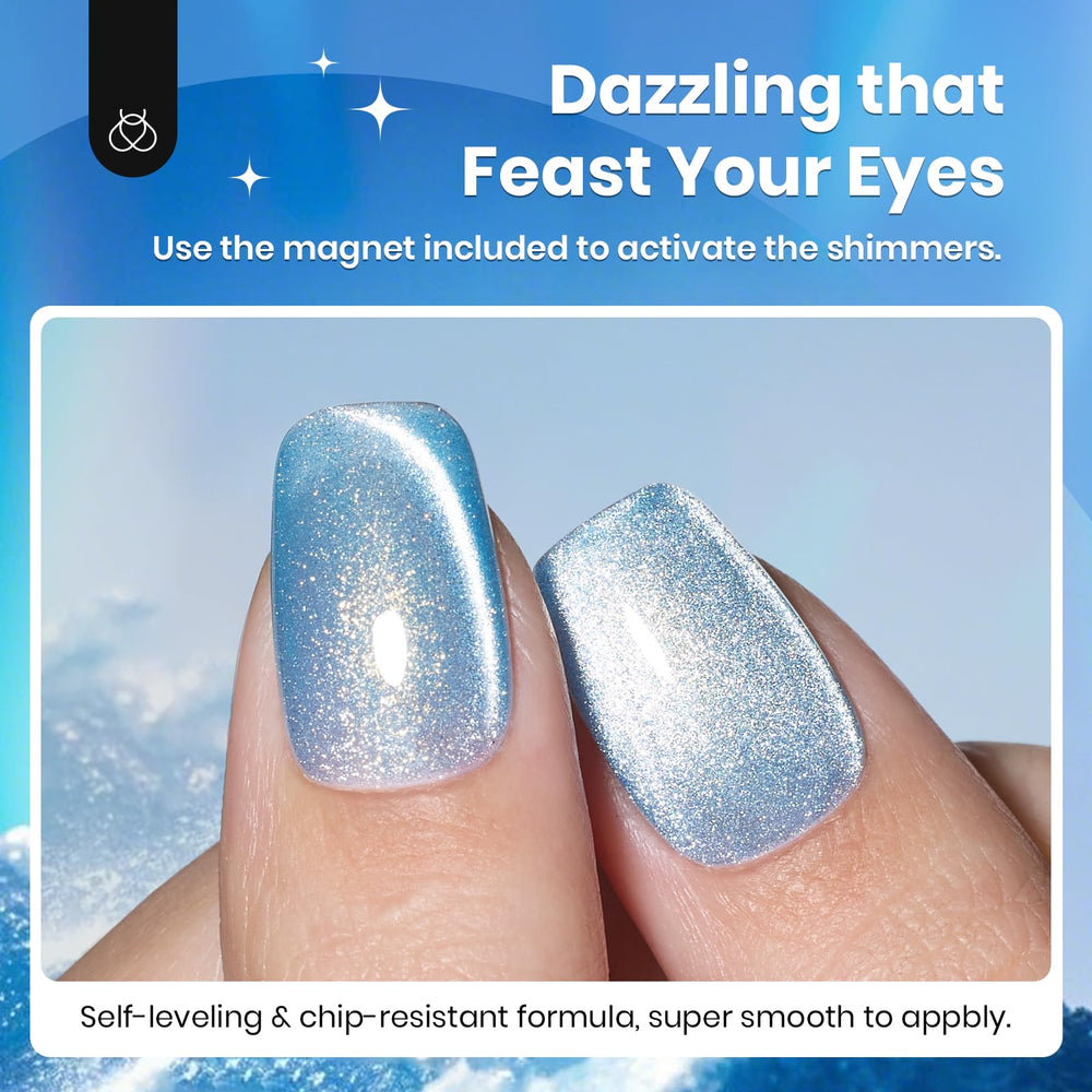 Beetles Blue Cat Eye Polish under UV/LED lamp cures to a glossy finish.
