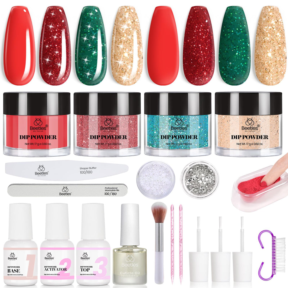 Beetles Christmas dip powder kit front view for an easy at-home manicure.