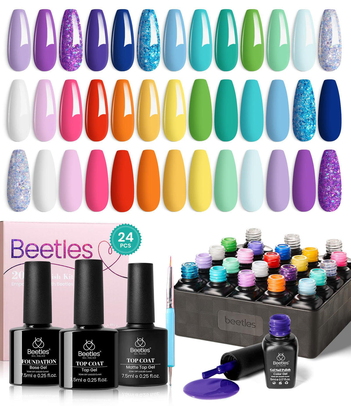 Beetles Christmas gel nail polish set 24 colors for vibrant seasonal manicures.