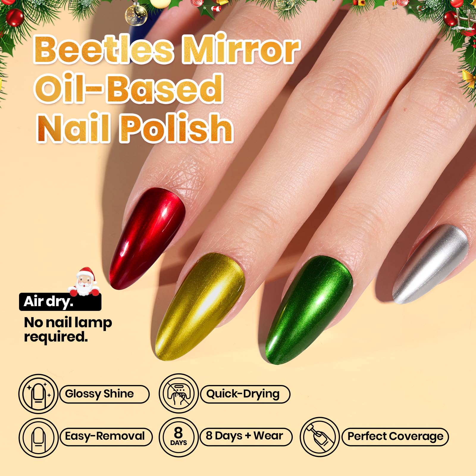 Beetles Chrome Mirror Gold swatch—luxury shine for festive looks.