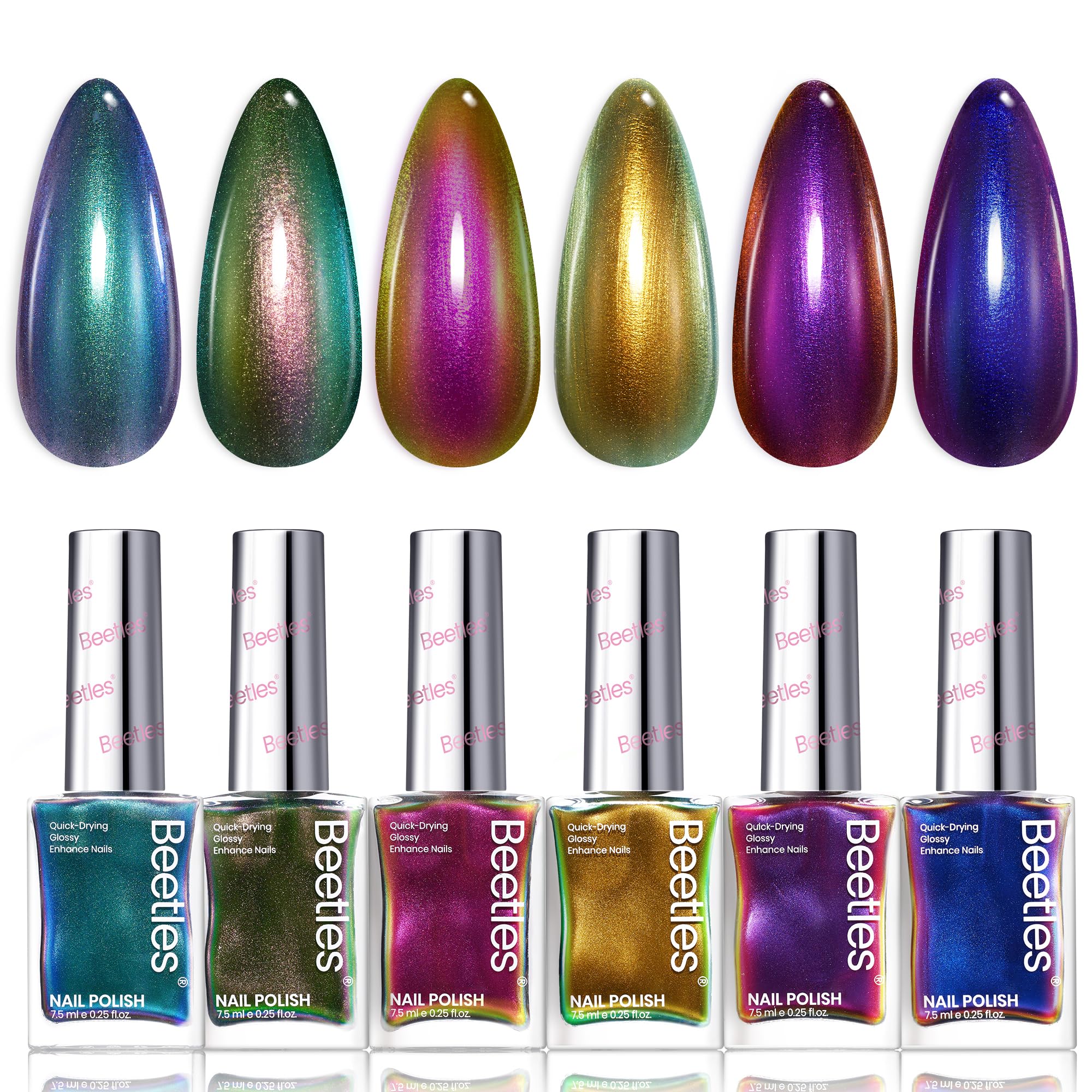 Beetles Chrome Nail Polish Set Ember bottle with six holographic shades for autumn nails