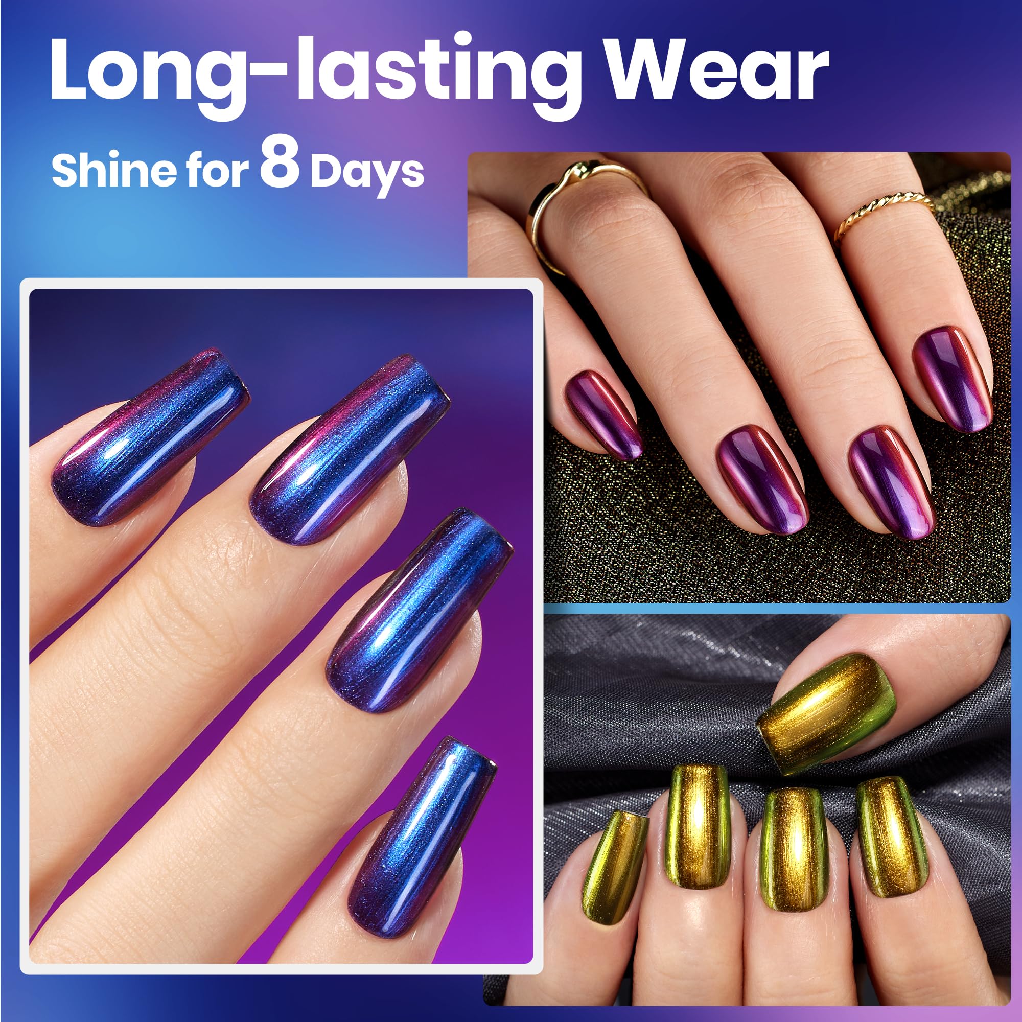 Beetles Chrome Nail Polish Set Ember glitter shine reveals vibrant reflective particles