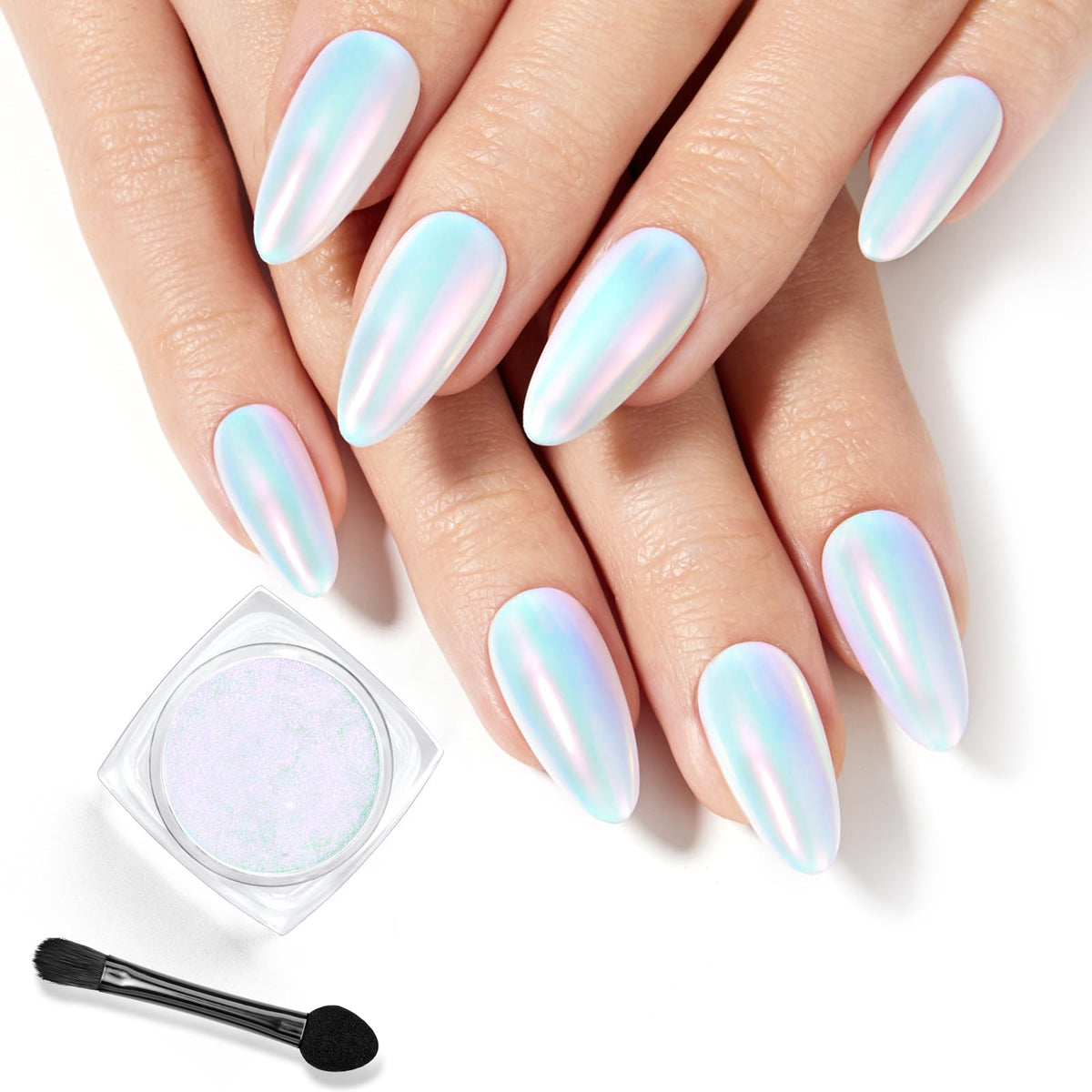 Beetles Chrome Nail Powder Aurora glow on gel nails