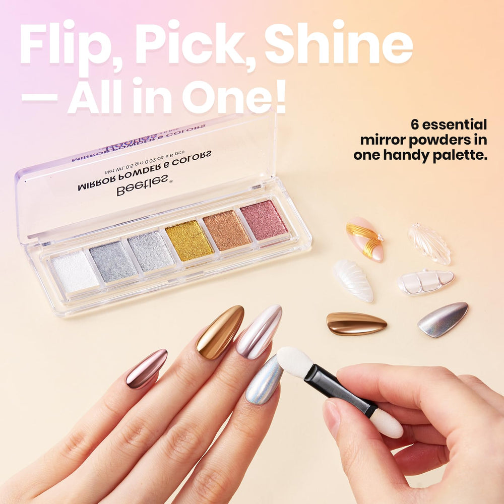 Beetles Chrome Nail Powder aurora with iridescent shifting color on nails.