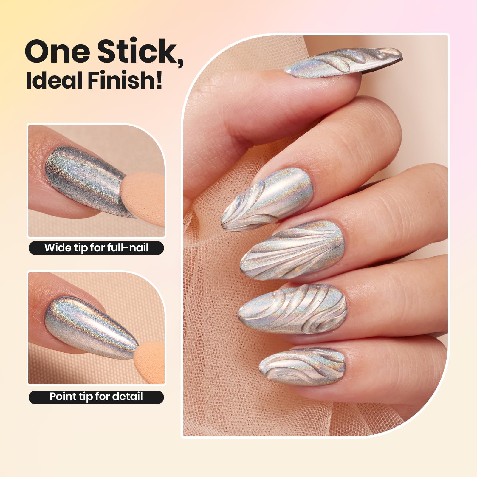 Beetles Chrome Nail Powder bubble-effect for textured, reflective nails.
