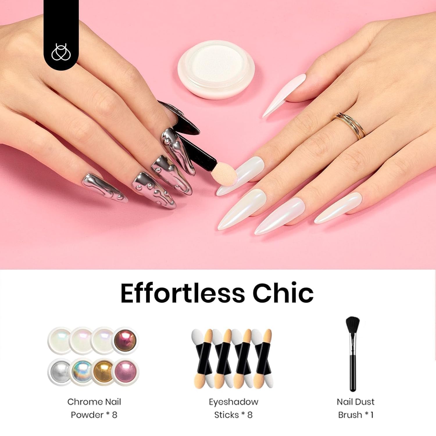 Beetles Chrome Nail Powder Chrome Silver for a mirror-like silver chrome effect