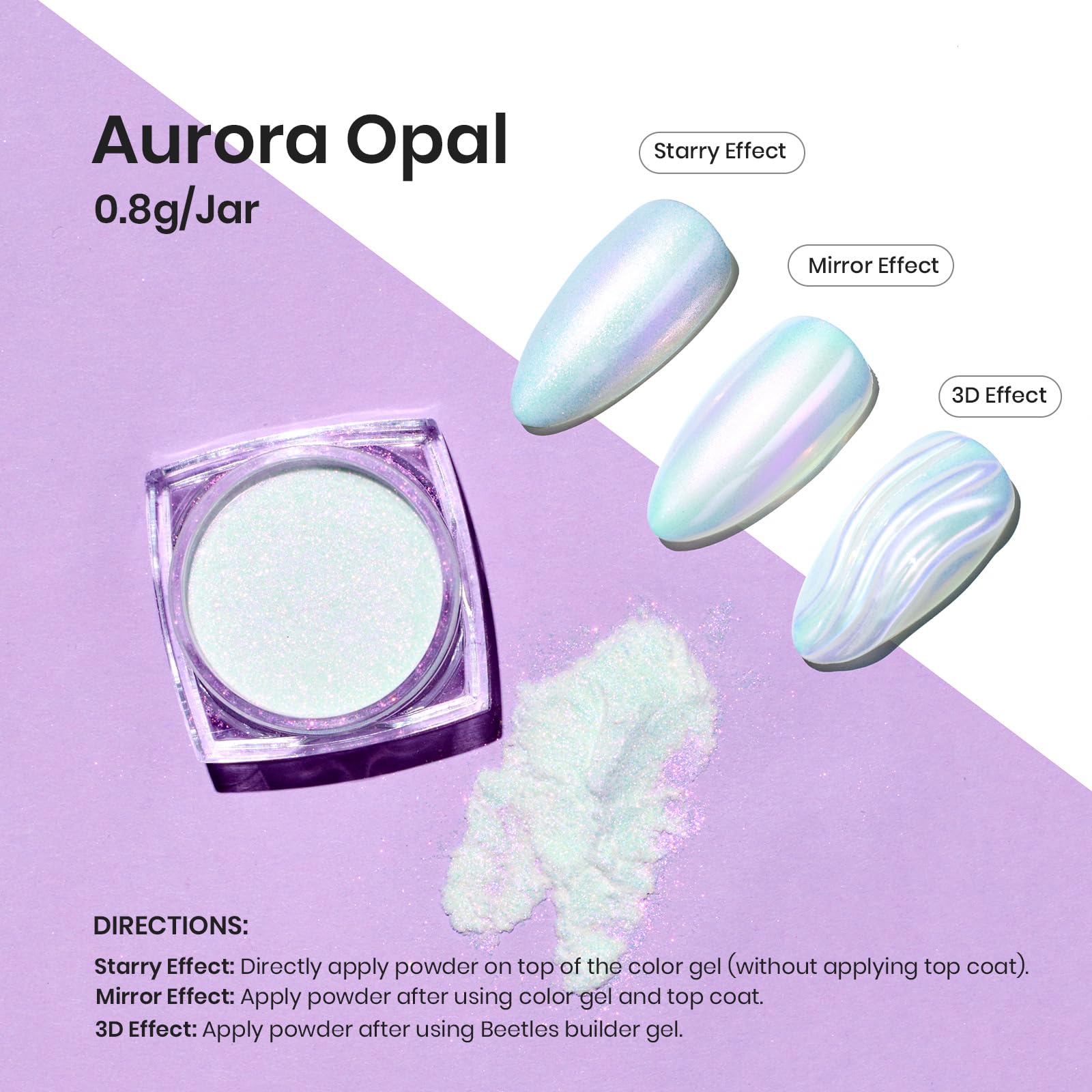 Beetles Chrome Nail Powder holographic finish on nails