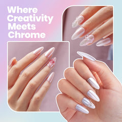Beetles Chrome Nail Powder mirror finish swatch on nail displays reflective shimmer and depth.