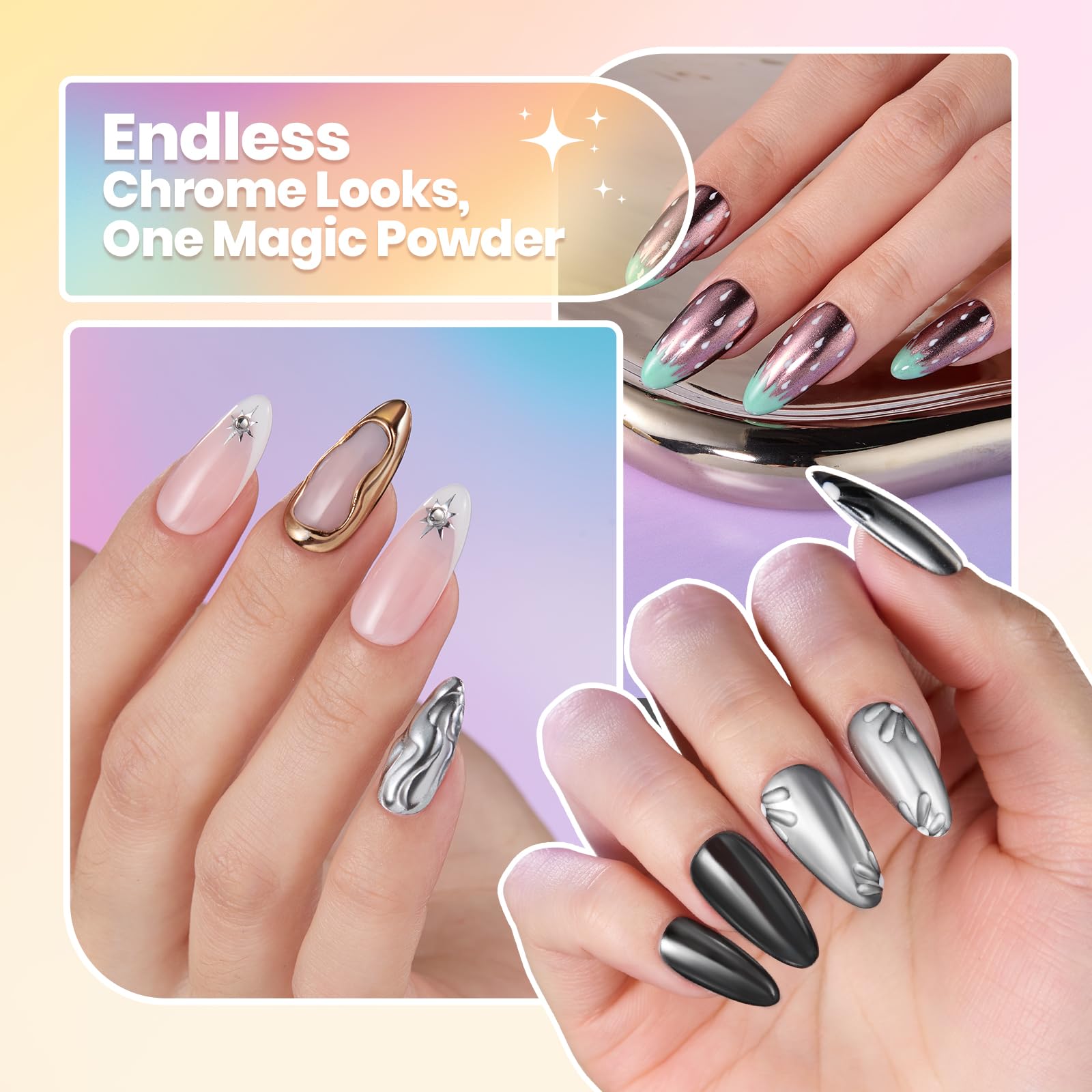 Beetles Chrome Nail Powder pearl white for luminous nail highlights.