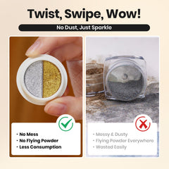 Beetles chrome nail powder closeup reveals fine non mess formula.