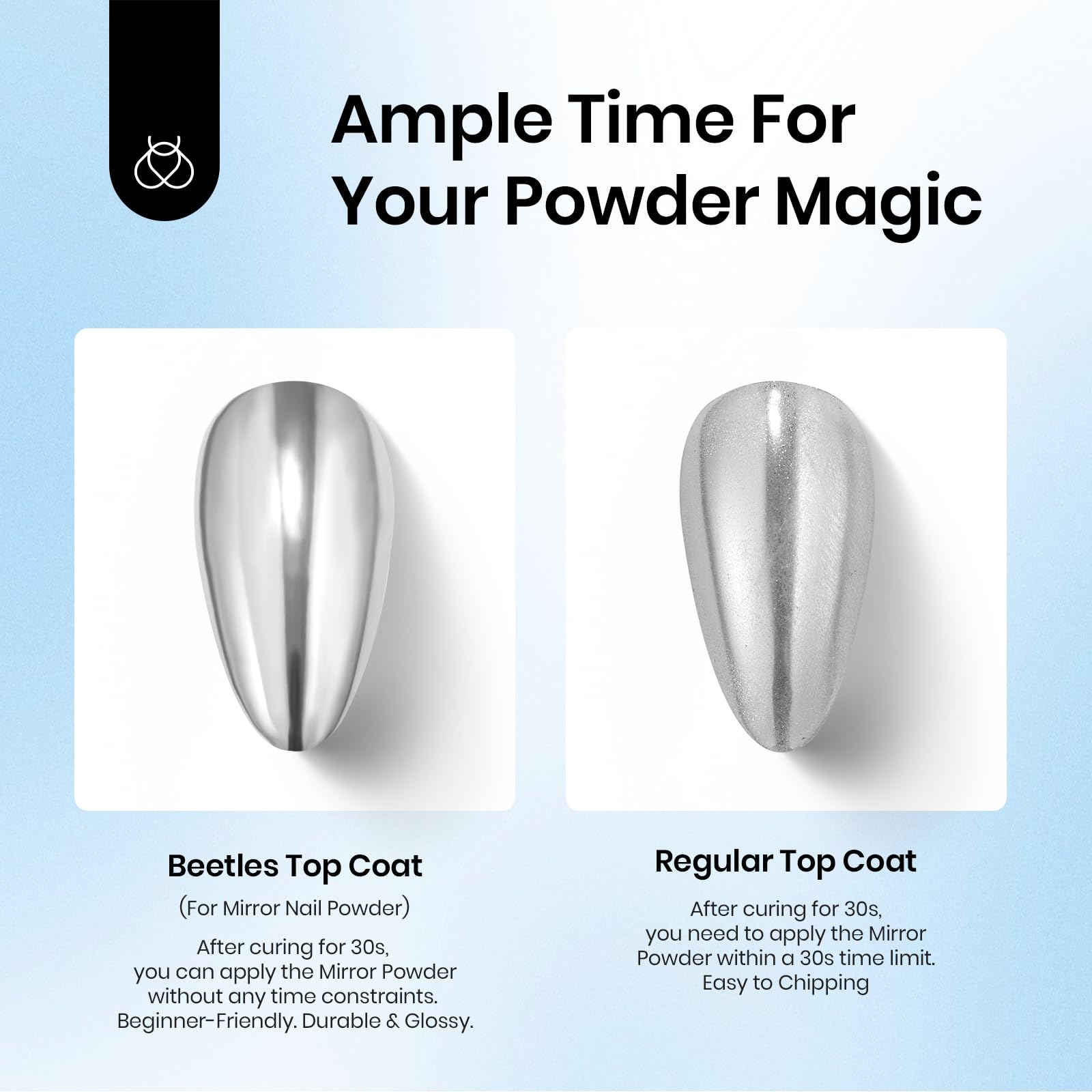 Beetles Chrome Top Coat application brush demonstrates precise sealing for nail art.