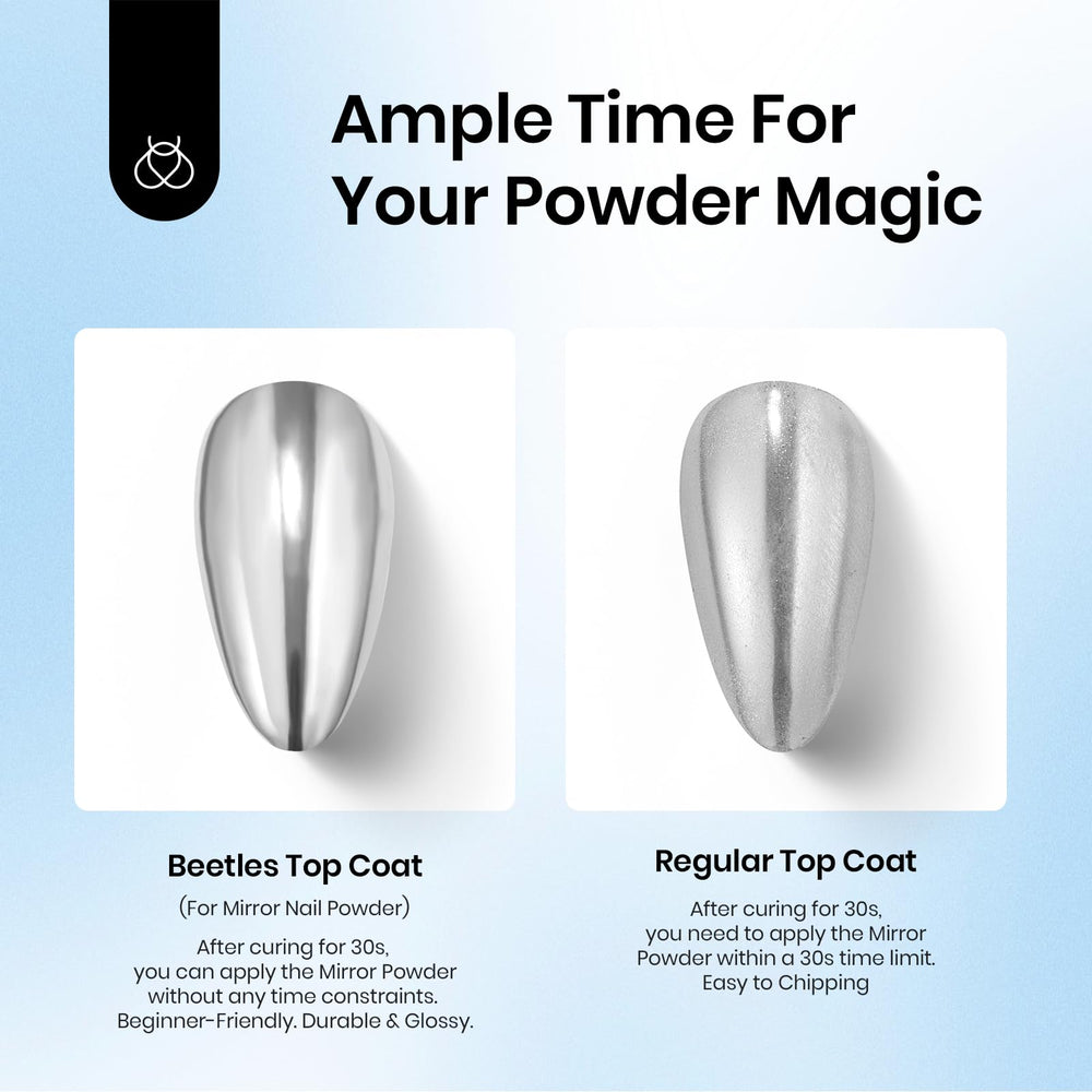Beetles Chrome Top Coat application brush demonstrates precise sealing for nail art.