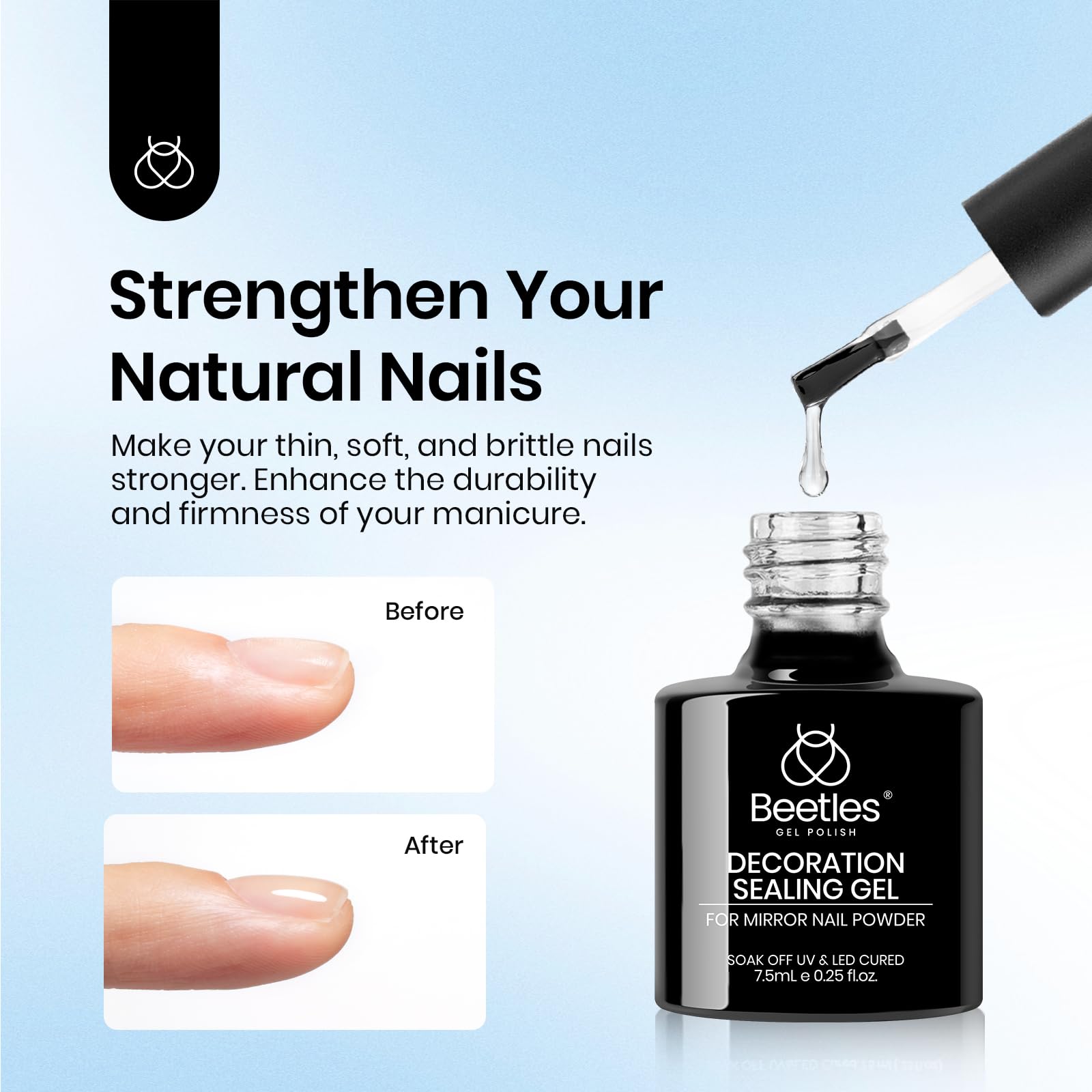 Beetles Chrome Top Coat low-odor formula supports a healthier manicure.