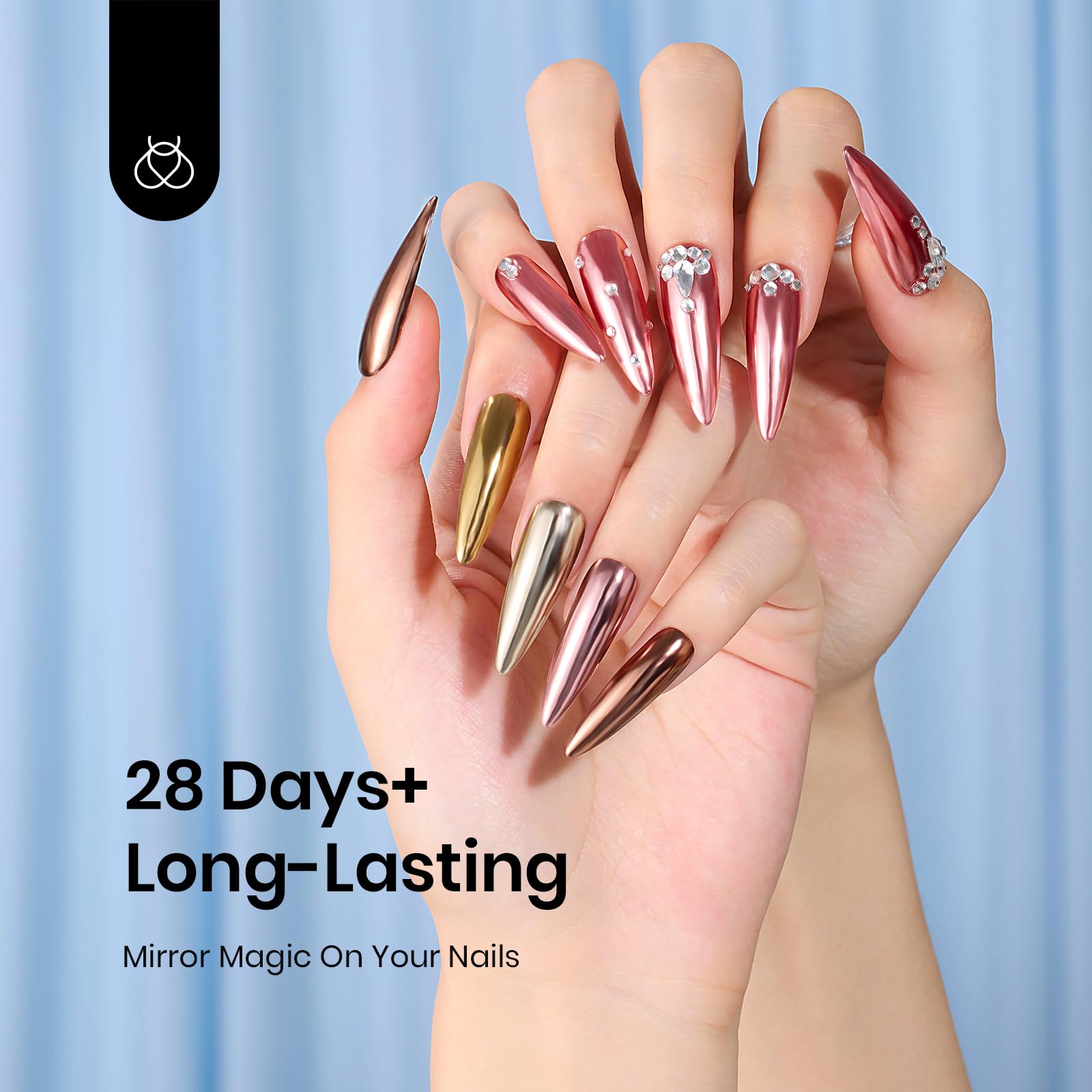 Beetles Chrome Top Coat sealing on nail art provides strong, durable adhesion.