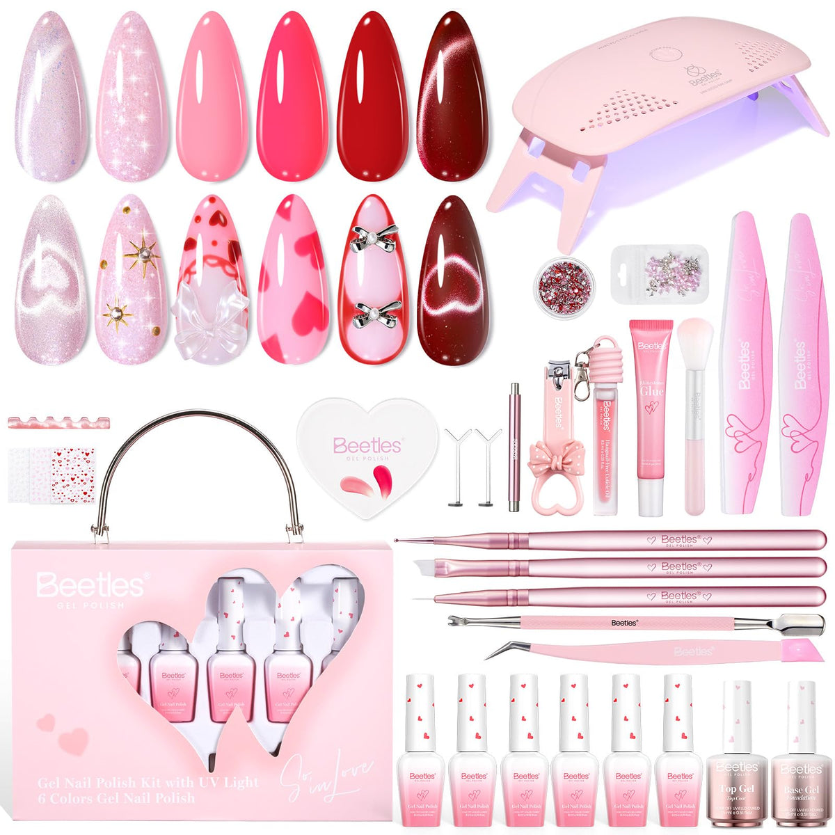 Beetles coffret vernis gel Saint-Valentin rouge, idéal pour une manucure festive.