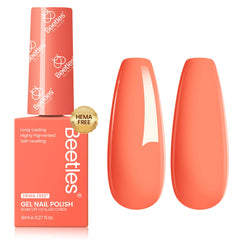 Beetles Coral Orange gel polish 8ml bottle showing vibrant color for long-lasting nails