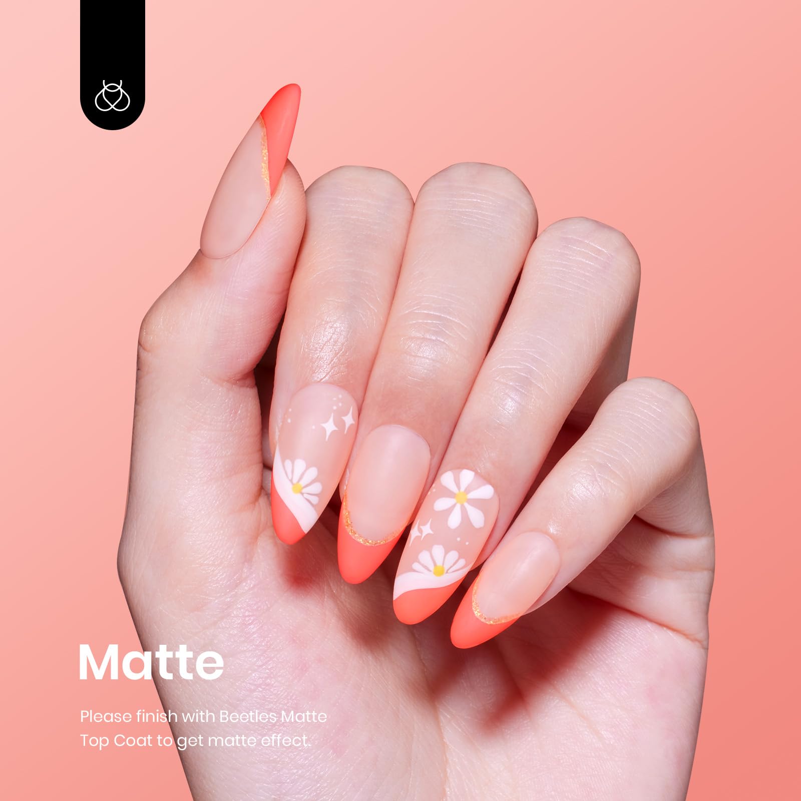 Beetles Coral Orange nails swatch reveals rich color and salon-grade shine.