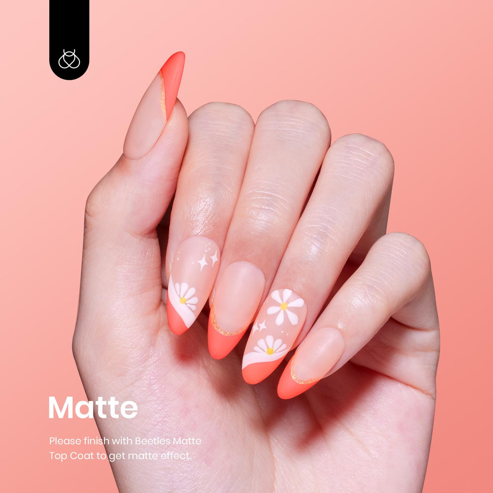 Beetles Coral Orange nails swatch reveals rich color and salon-grade shine.