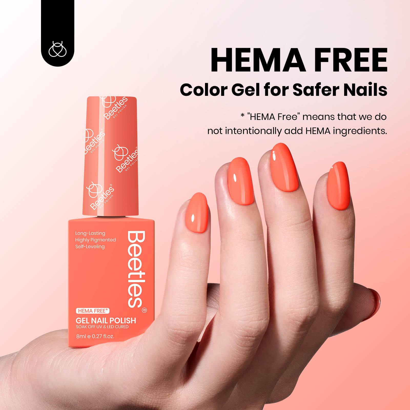 Beetles Coral Orange gel polish swatch displaying neon shade for eye-catching nails