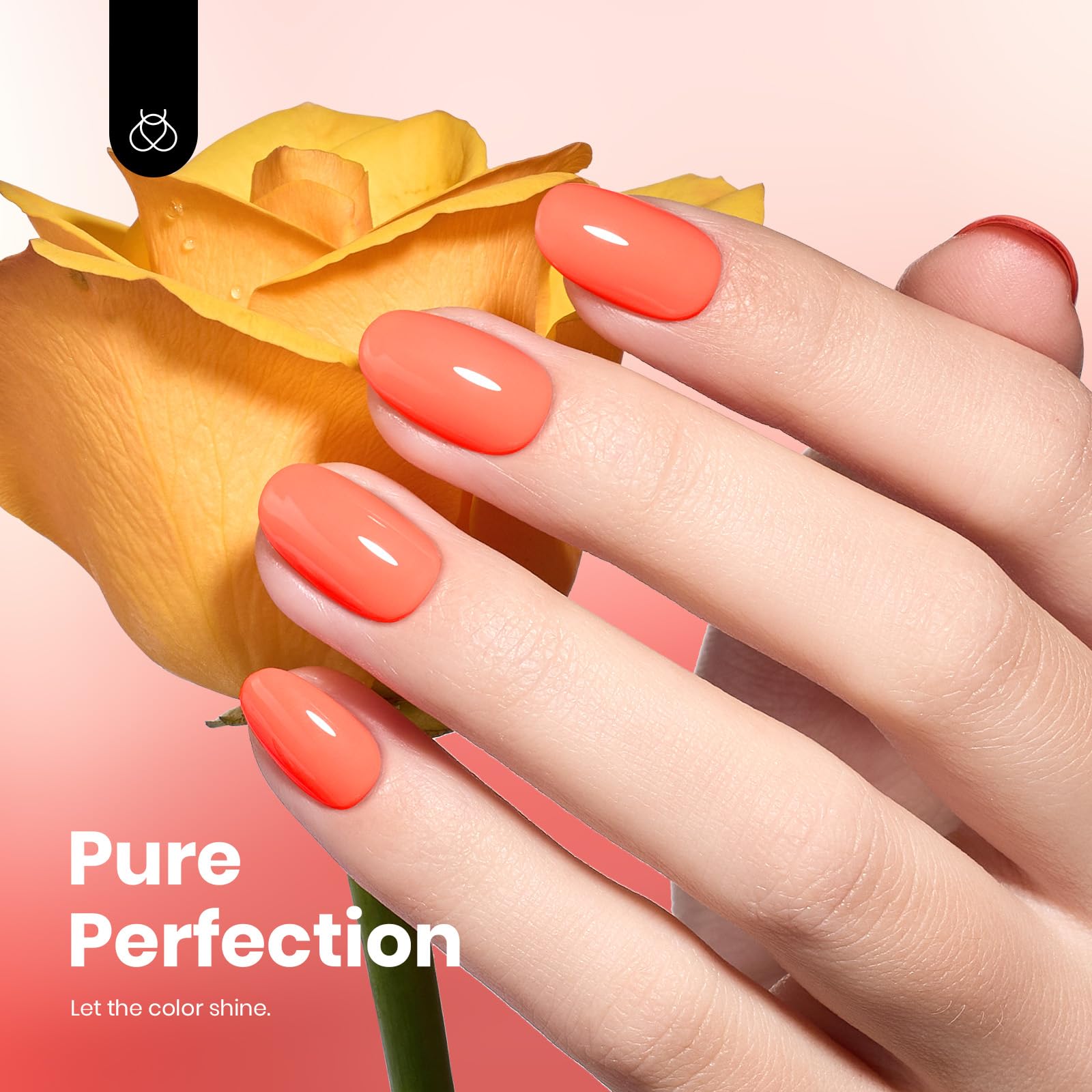 Beetles Coral Orange gel on nails with a vivid, glossy finish