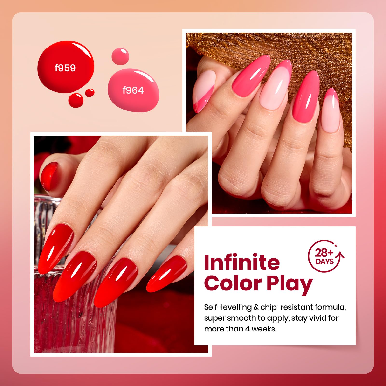 Beetles Crimson Horizon swatches on nails demonstrate rich pigmentation and smooth finish.