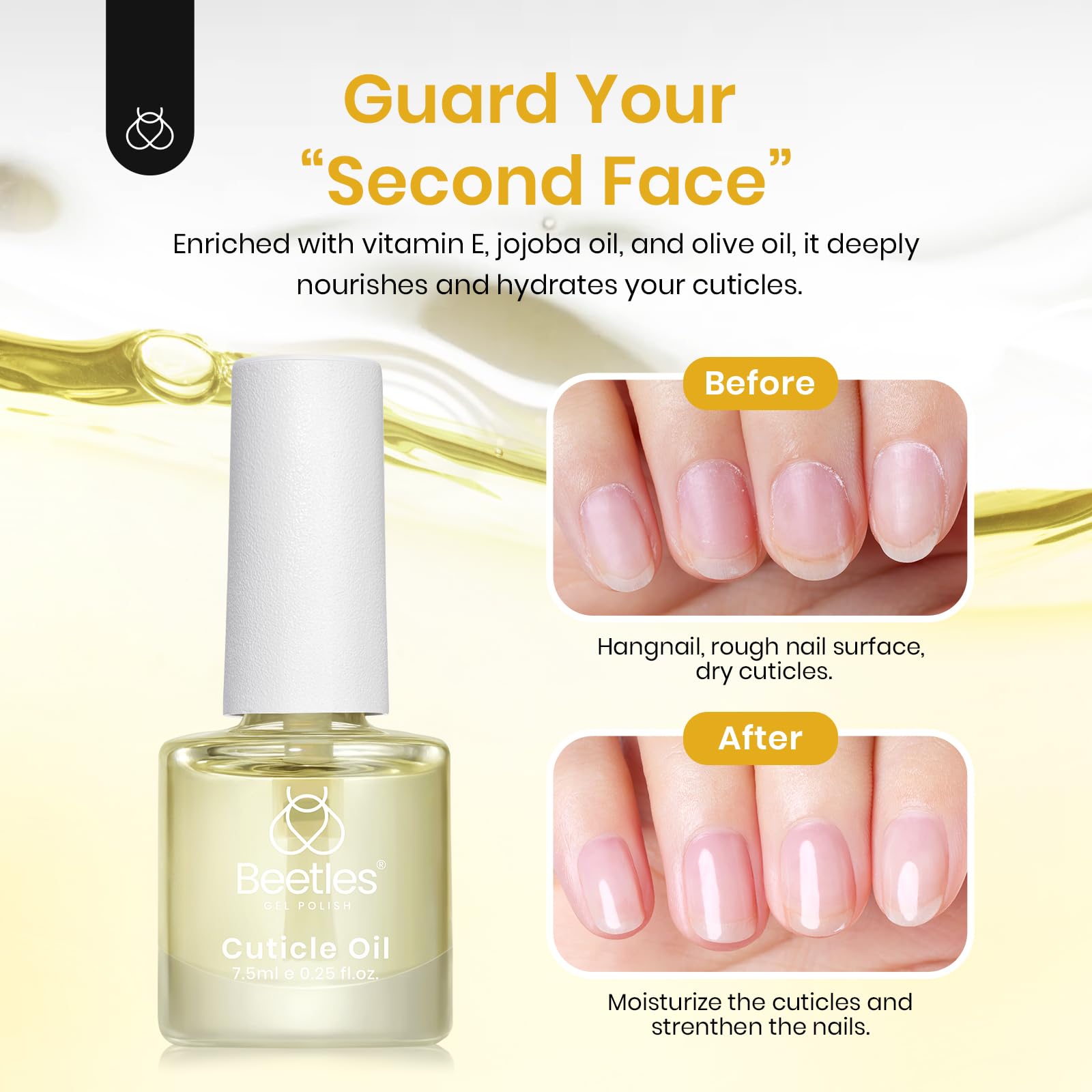 Beetles Cuticle Oil brush-cap closeup showing precise, mess-free manicure support.