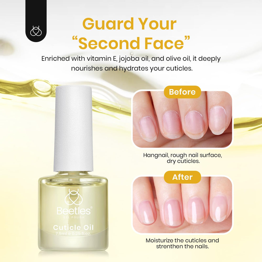 Beetles Cuticle Oil brush-cap closeup showing precise, mess-free manicure support.