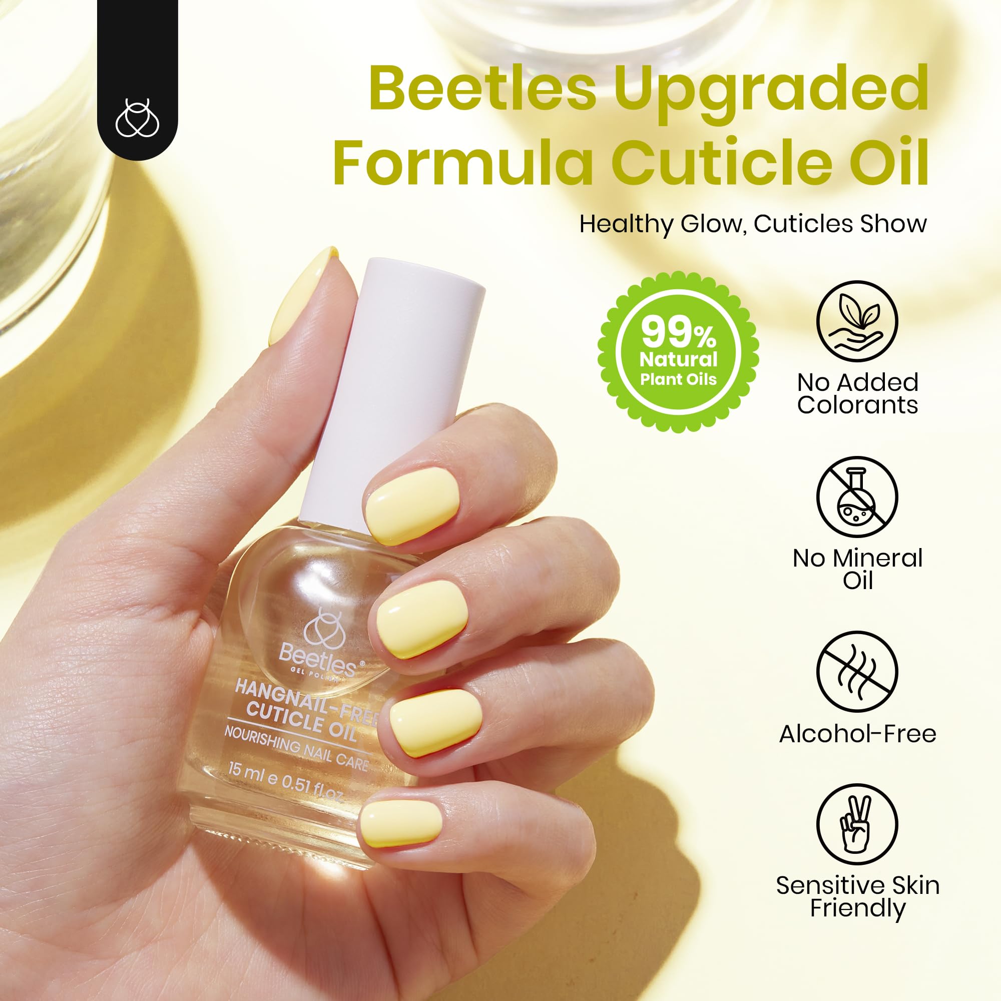 Beetles Cuticle Oil ingredients—jojoba, olive oil, and vitamin E for conditioning