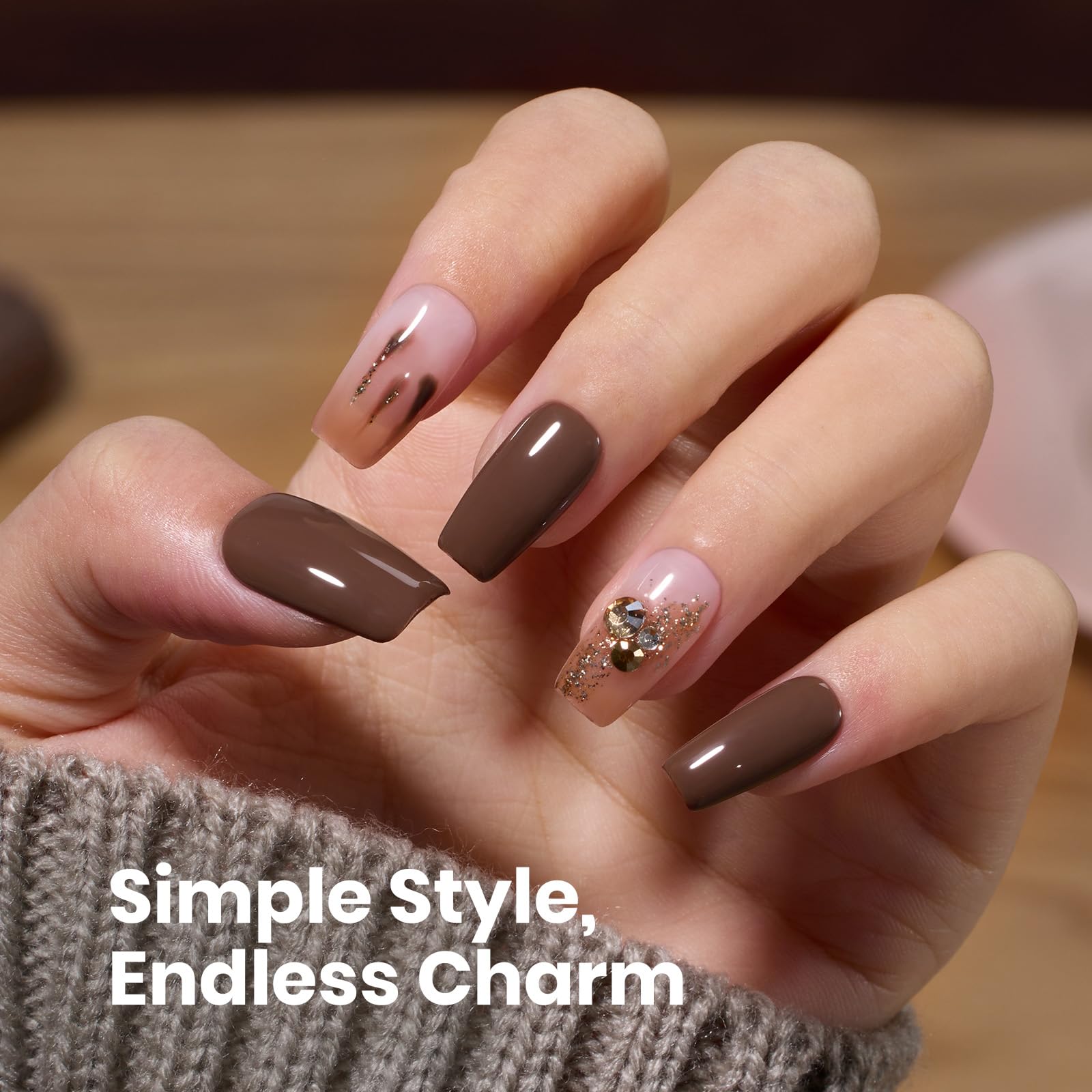 Beetles Dark Brown gel polish on nails demonstrates chic coffee shade for everyday elegance