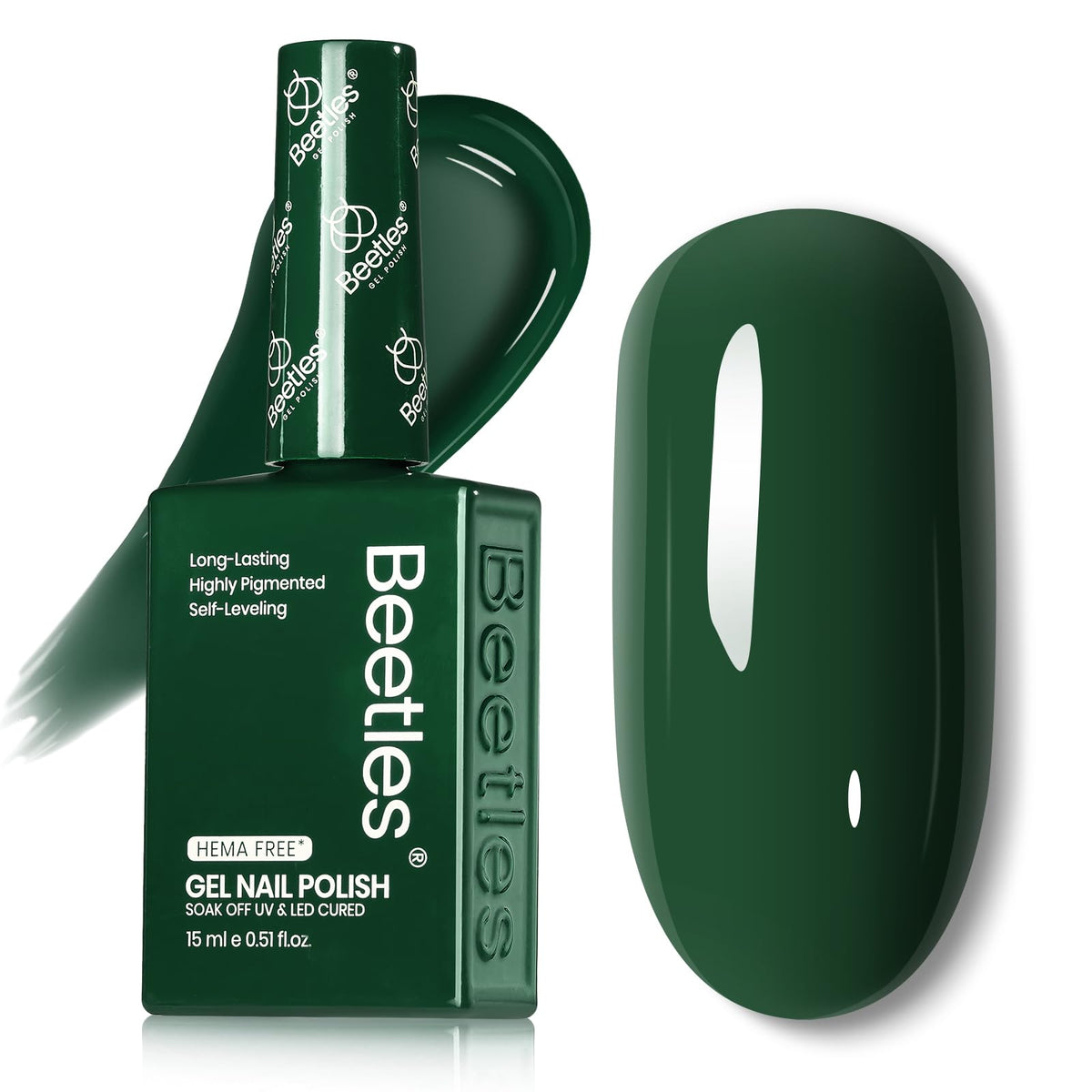 Beetles Dark Green Gel Polish bottle view for color accuracy and preview