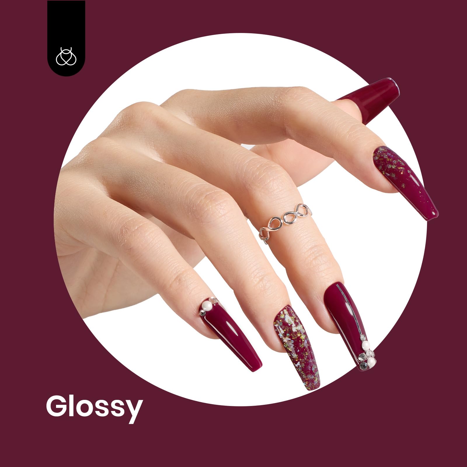 Beetles Dark Red Gel Nail Polish on nail demonstrates deep color payoff