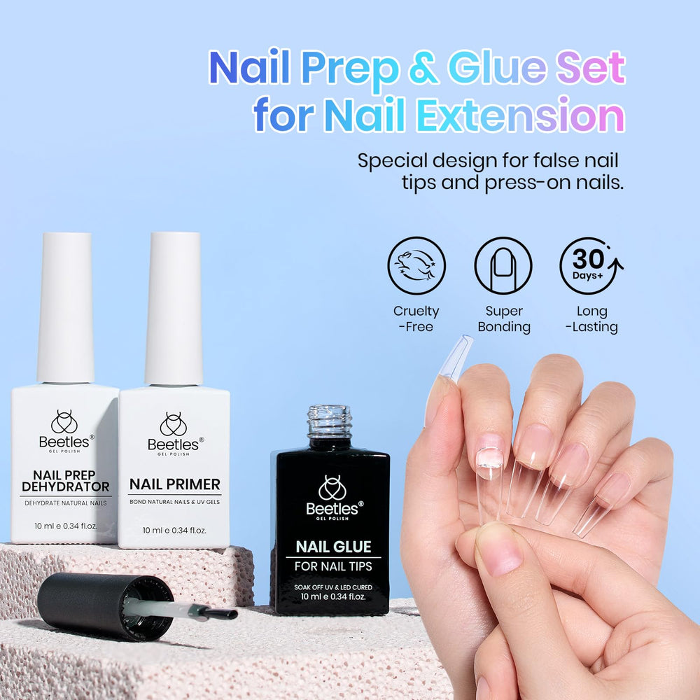 Beetles dehydrator primer set cleans nails for stronger adhesion.