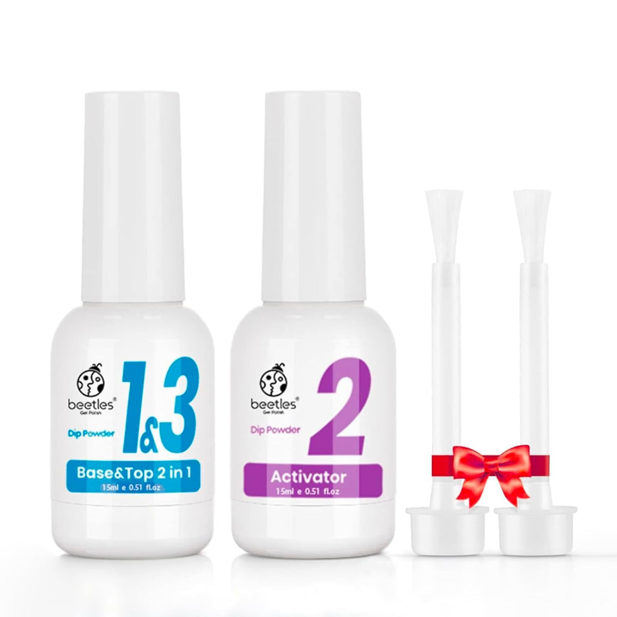 Beetles Dip Powder Base Top Activator bottles ready for a flawless manicure
